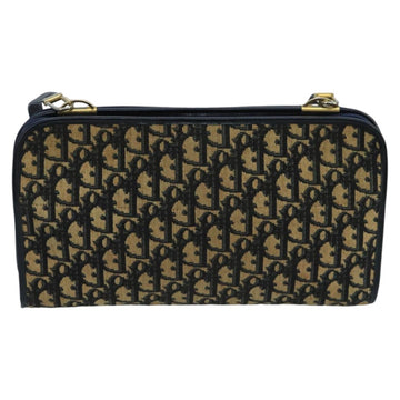 Christian Dior Trotter Canvas Shoulder Bag Navy Beige Gold Auth 102519 - 0