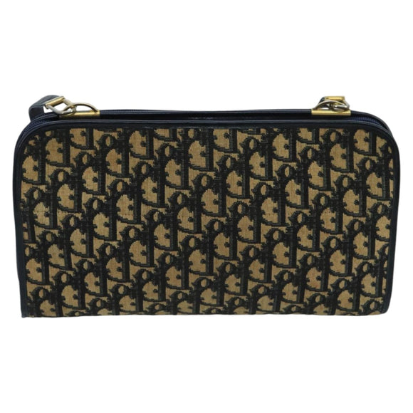 Christian Dior Trotter Canvas Shoulder Bag Navy Beige Gold Auth 102519