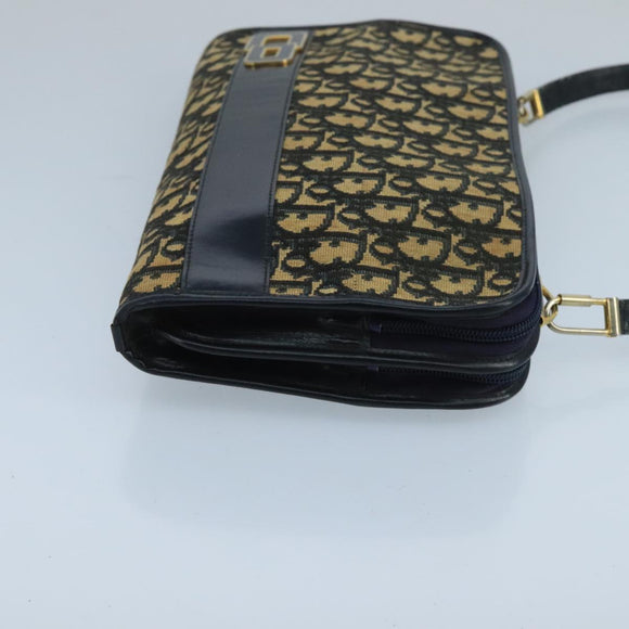 Christian Dior Trotter Canvas Shoulder Bag Navy Beige Gold Auth 102519