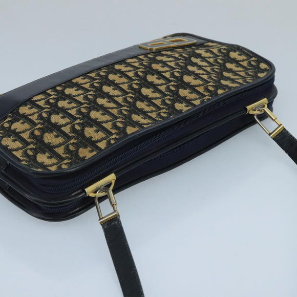 Christian Dior Trotter Canvas Shoulder Bag Navy Beige Gold Auth 102519