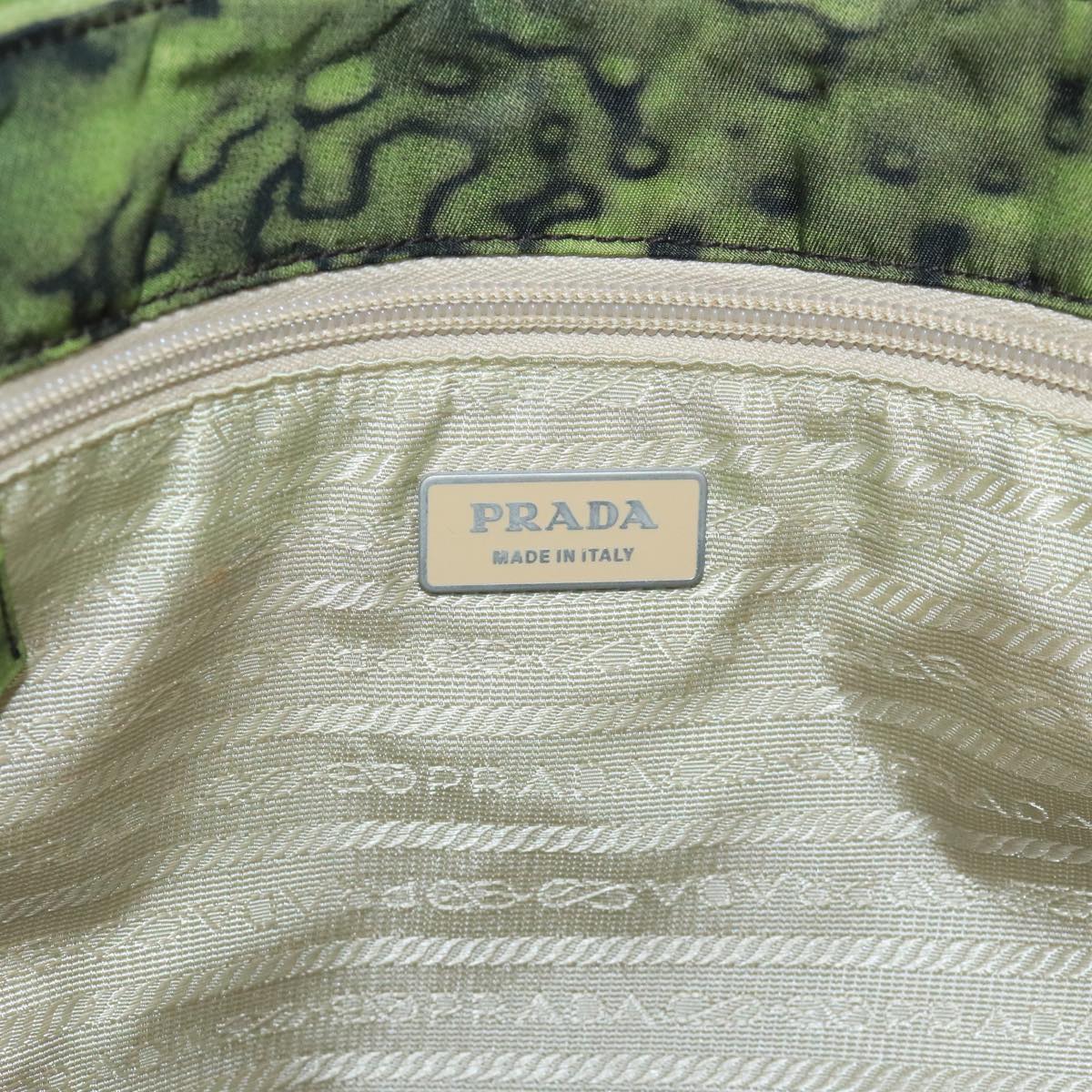 PRADA Tote Bag Nylon Leather Green Brown Silver Auth 102530