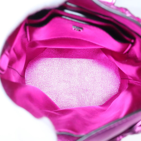 Salvatore Ferragamo Gancini Shoulder Bag Leather Pink Silver Auth 102537AV