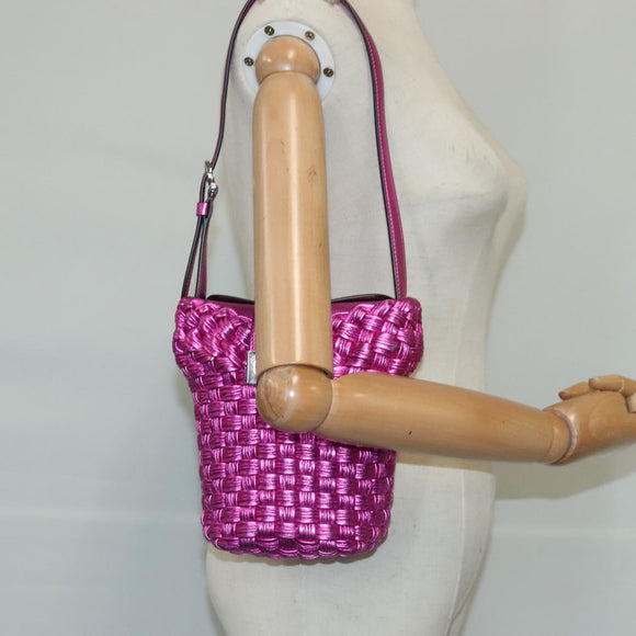 Salvatore Ferragamo Gancini Shoulder Bag Leather Pink Silver Auth 102537AV