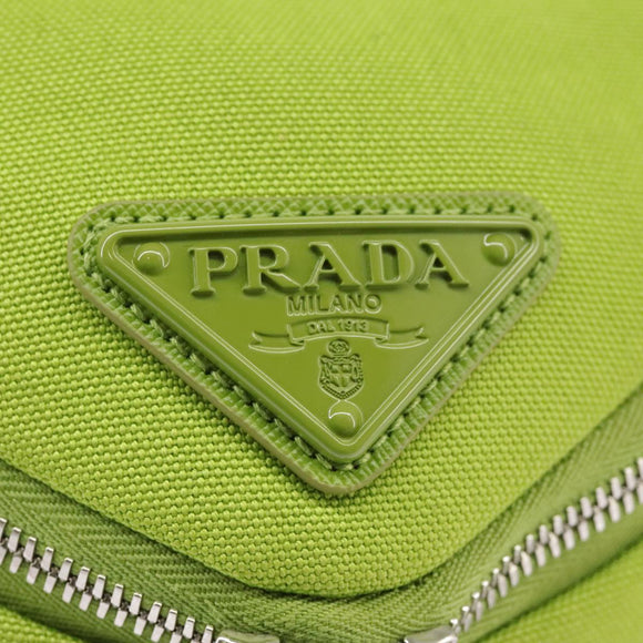 PRADA Shoulder Bag Canvas Silver Green Auth 102538SAV
