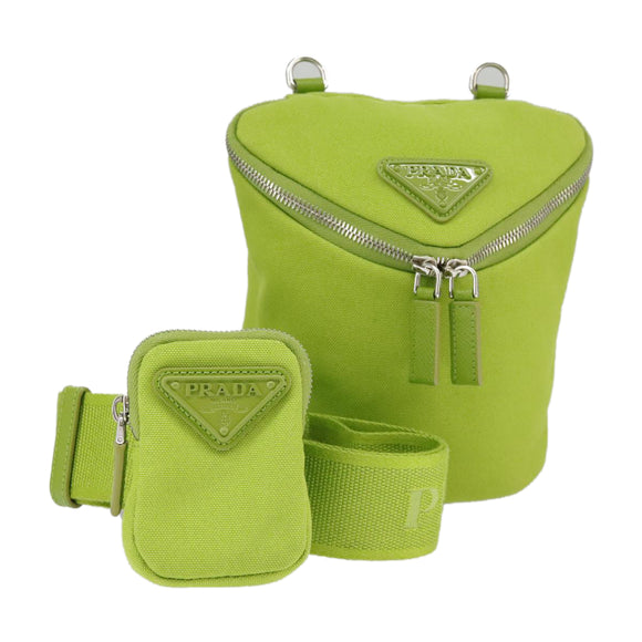 PRADA Shoulder Bag Canvas Silver Green Auth 102538SAV