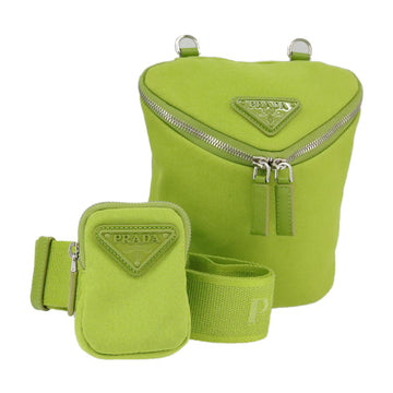 PRADA Shoulder Bag Canvas Silver Green Auth 102538AV
