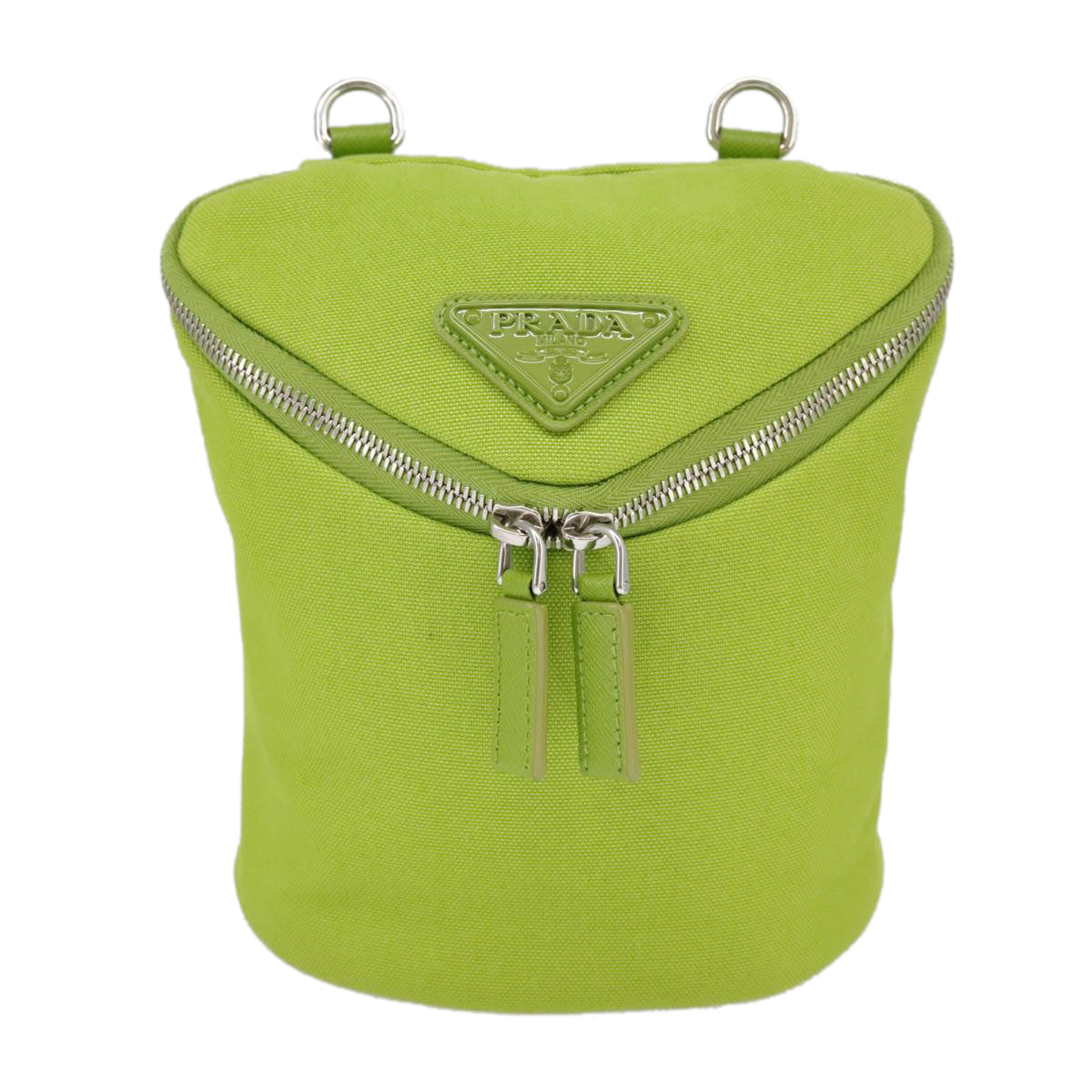 PRADA Shoulder Bag Canvas Silver Green Auth 102538A