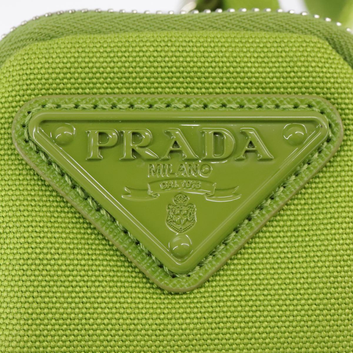 PRADA Shoulder Bag Canvas Silver Green Auth 102538A