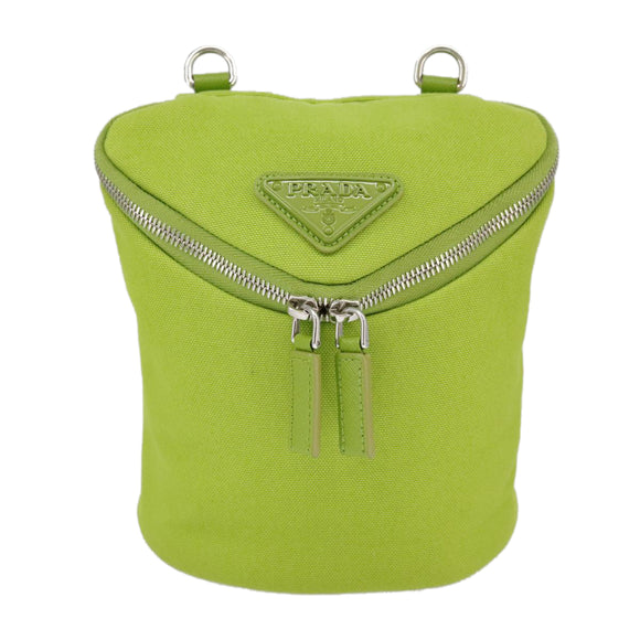 PRADA Shoulder Bag Canvas Silver Green Auth 102538SAV