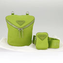 PRADA Shoulder Bag Canvas Silver Green Auth 102538AV-12