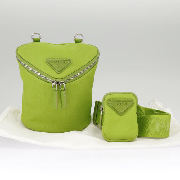 PRADA Shoulder Bag Canvas Silver Green Auth 102538SAV