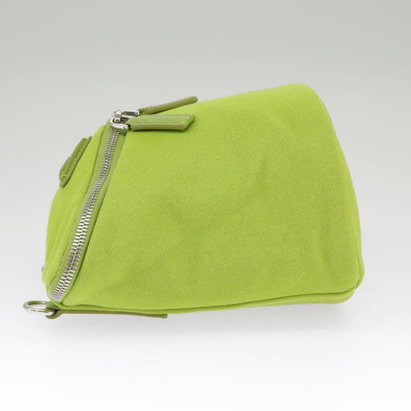 PRADA Shoulder Bag Canvas Silver Green Auth 102538SAV