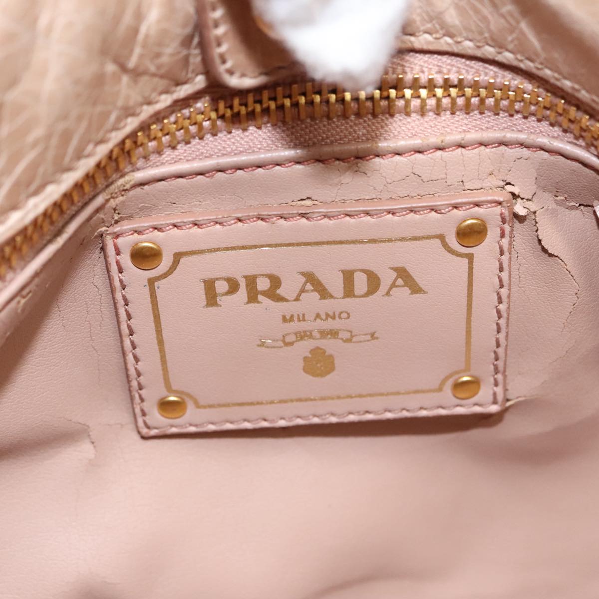 PRADA Hand Bag Leather Beige Gold Auth 102542