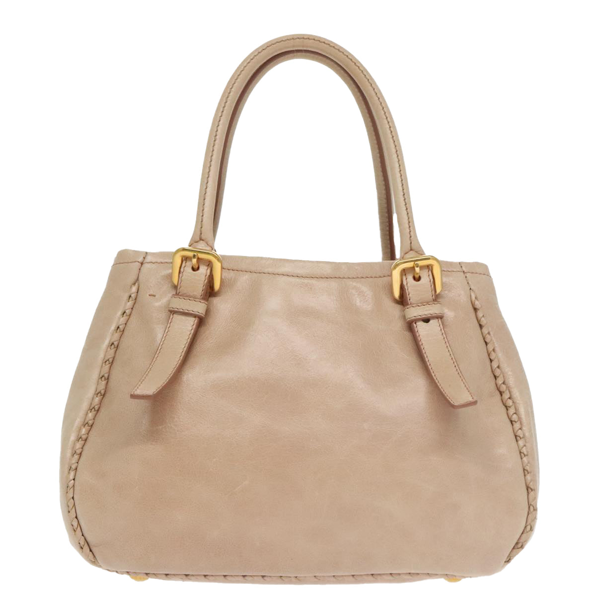 PRADA Hand Bag Leather Beige Gold Auth 102542