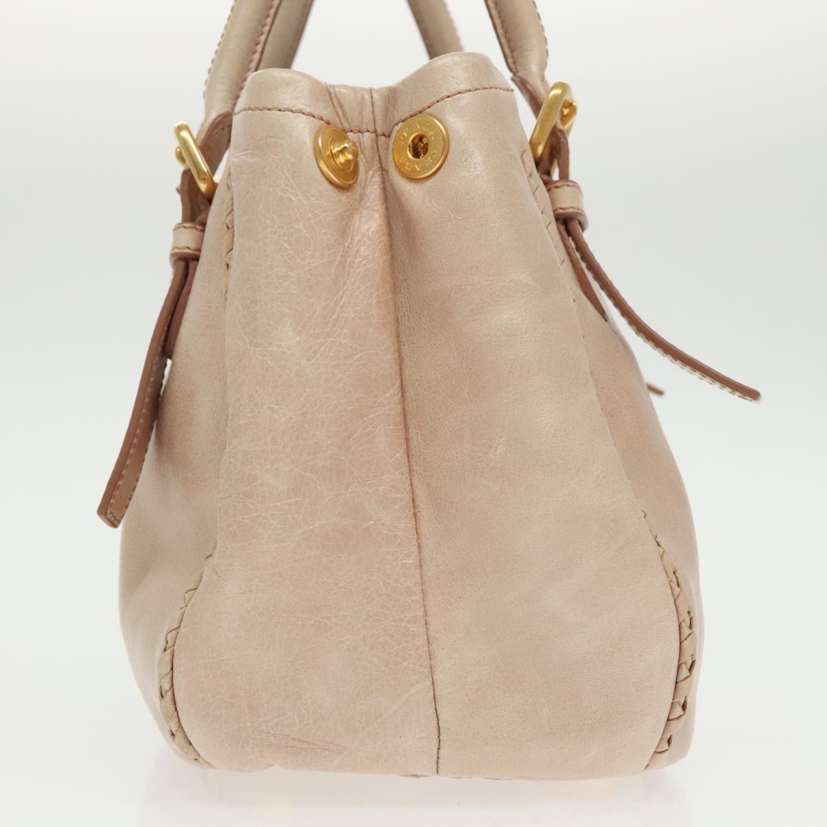 PRADA Hand Bag Leather Beige Gold Auth 102542