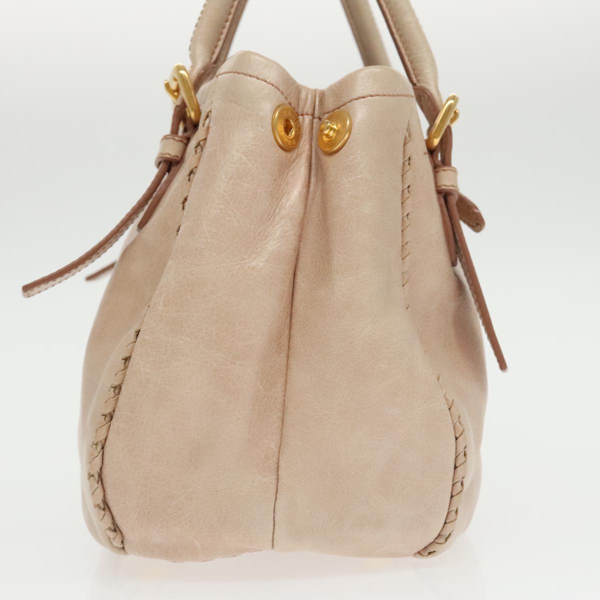 PRADA Hand Bag Leather Beige Gold Auth 102542