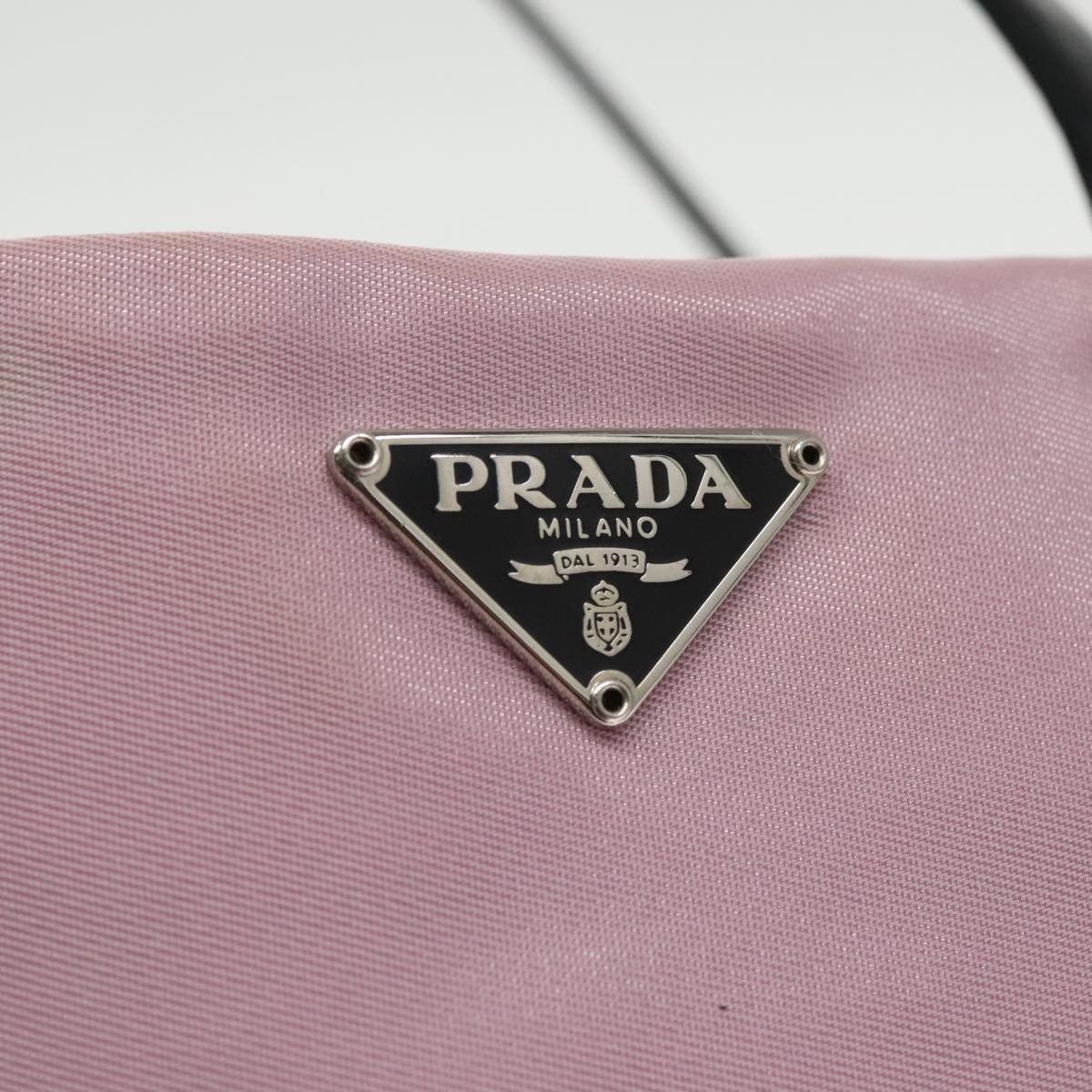 PRADA Tote Bag Nylon Pink Black Silver Auth 102548