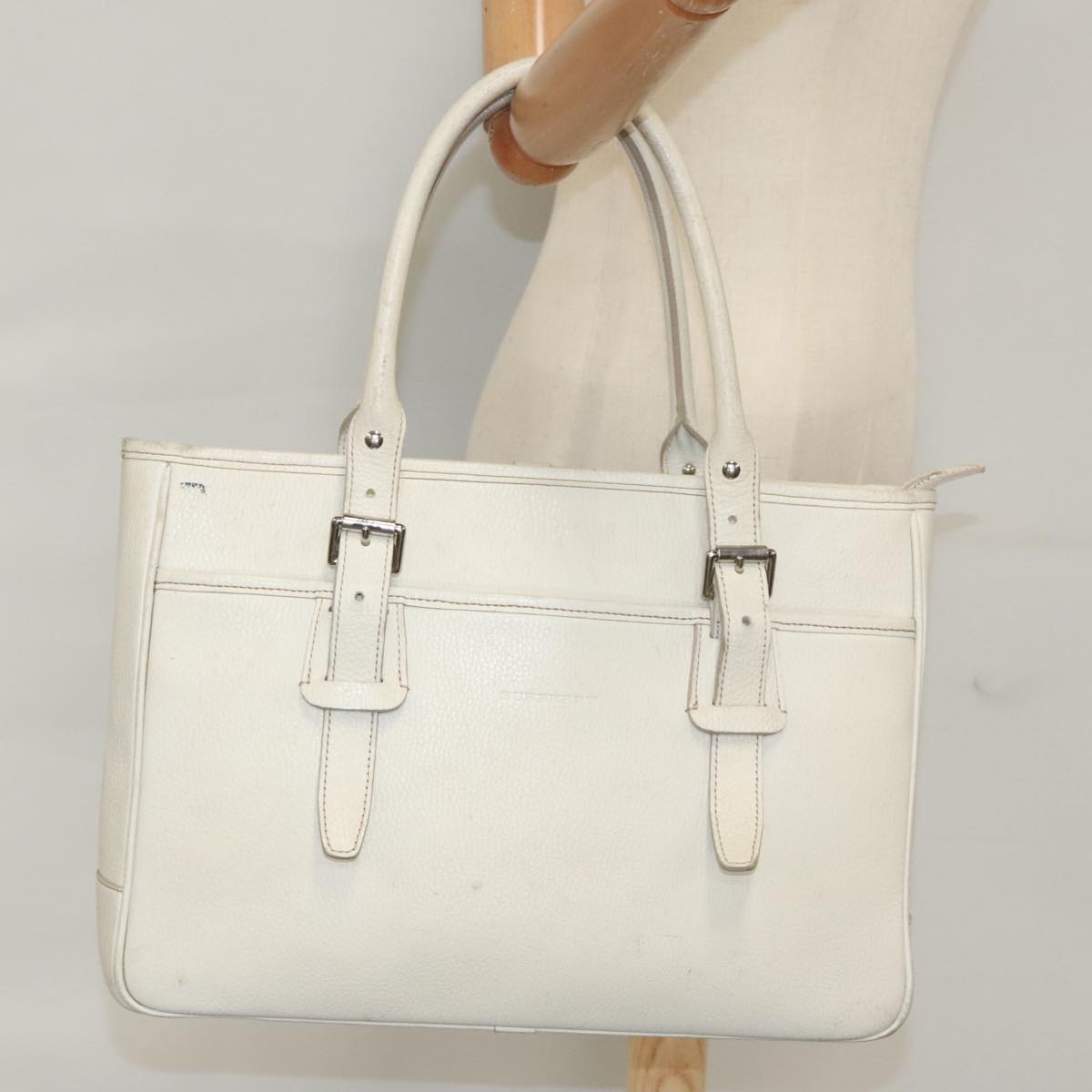 BURBERRY Tote Bag Leather White Auth 102582