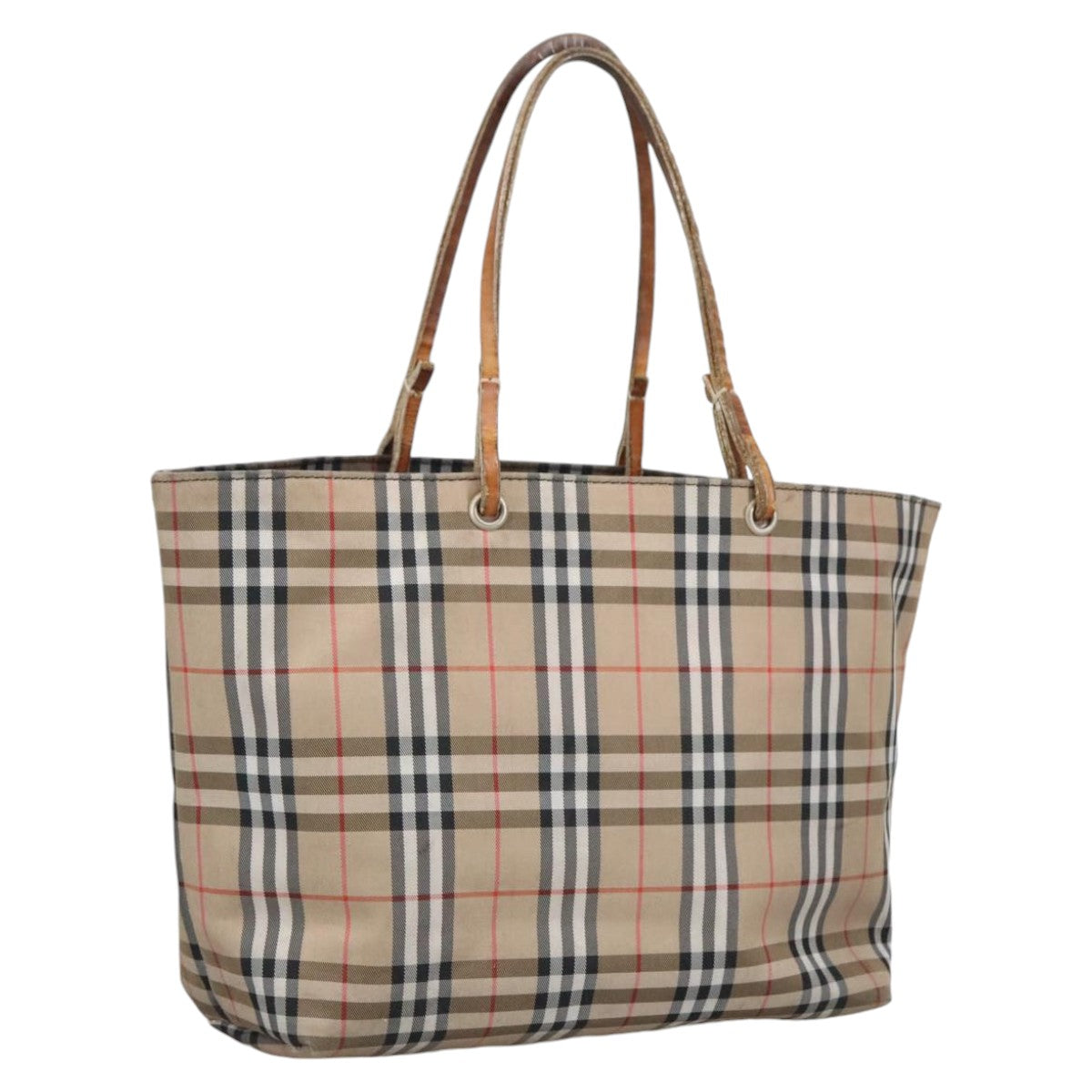 BURBERRY Nova Check Tote Bag Canvas Beige Auth 102583