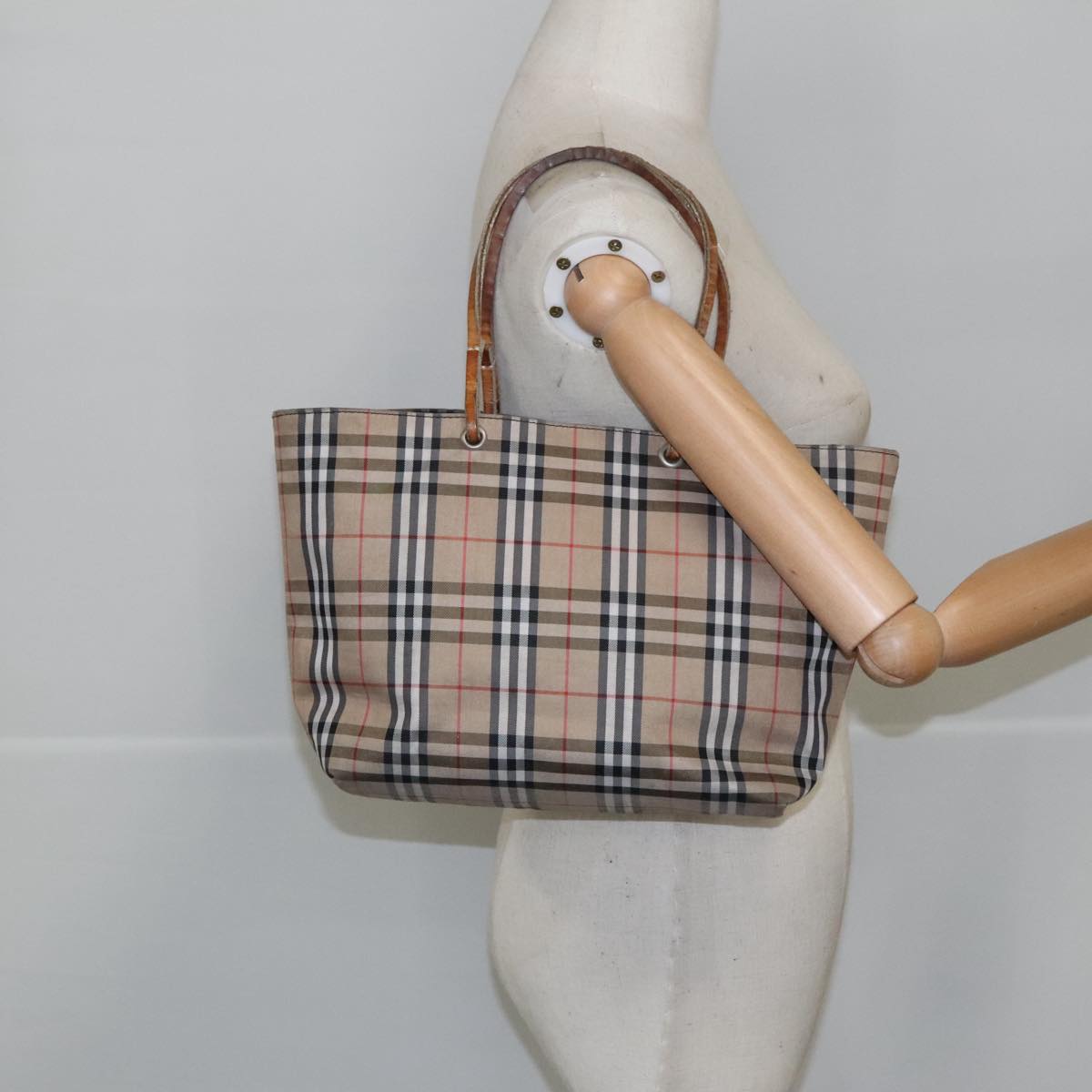 BURBERRY Nova Check Tote Bag Canvas Beige Auth 102583