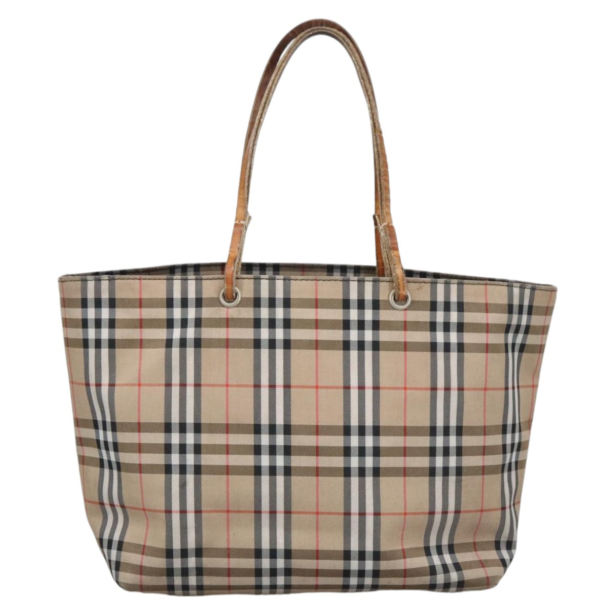 BURBERRY Nova Check Tote Bag Canvas Beige Auth 102583