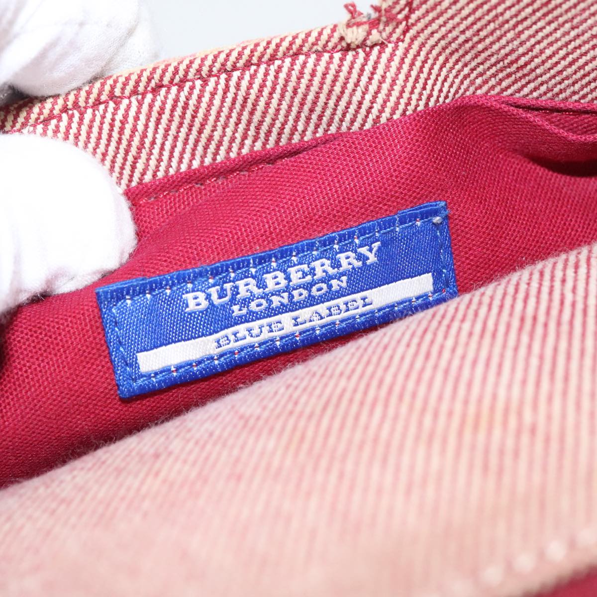 BURBERRY Nova Check Blue Label Tote Bag Canvas Red Auth 102585