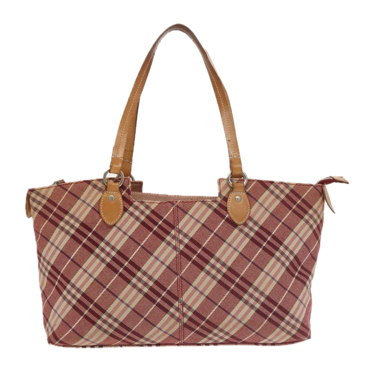 BURBERRY Nova Check Blue Label Tote Bag Canvas Red Auth 102585