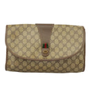 GUCCI GG Supreme Web Sherry Line Clutch Bag PVC Beige Red 156 01 031 Auth 102589-13