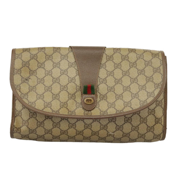 GUCCI GG Supreme Web Sherry Line Clutch Bag PVC Beige Red 156 01 031 Auth 102589