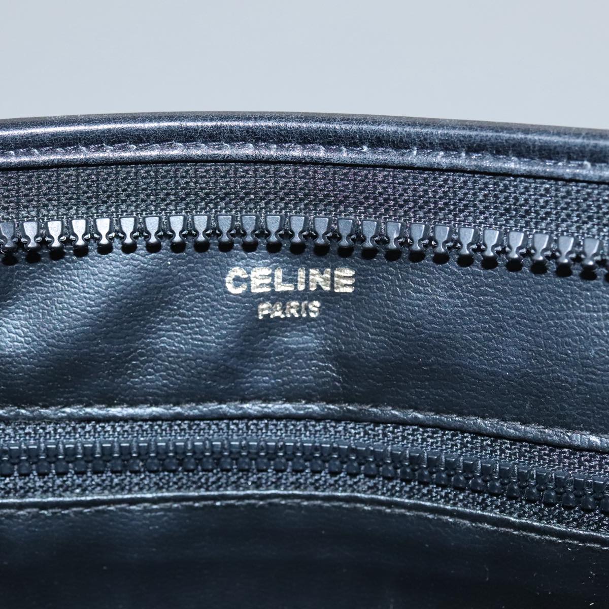 CELINE Clutch Bag Leather Black Auth 102621