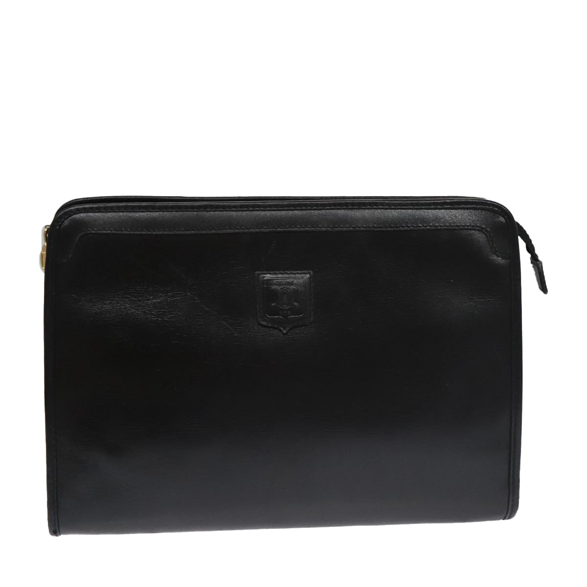 CELINE Clutch Bag Leather Black Auth 102621