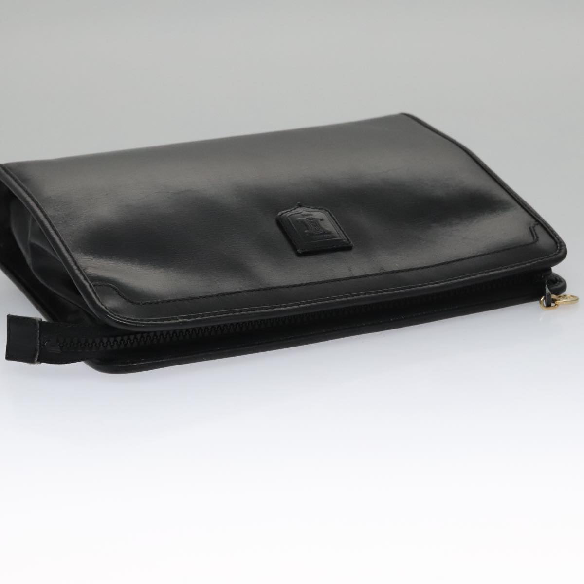 CELINE Clutch Bag Leather Black Auth 102621