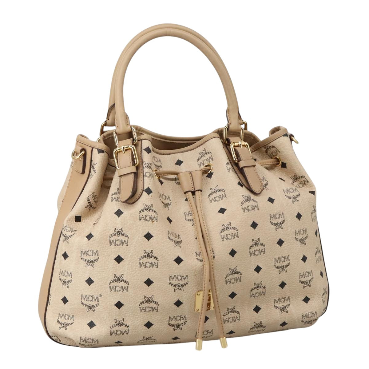 MCM Vicetos Logogram Tote Bag PVC Leather Beige Auth 102625