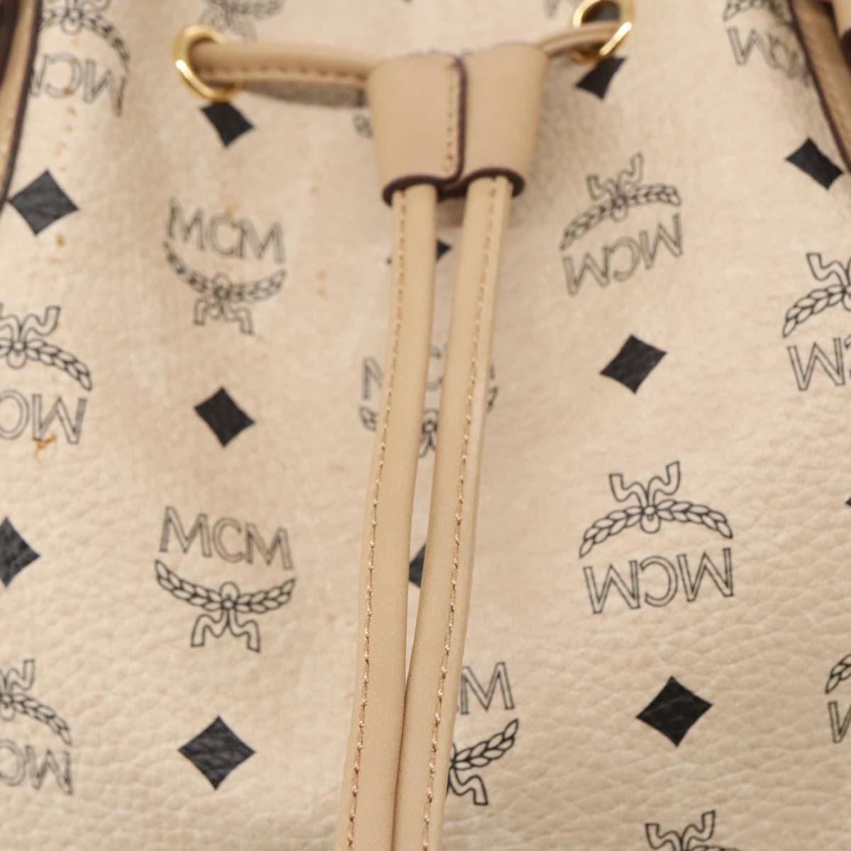 MCM Vicetos Logogram Tote Bag PVC Leather Beige Auth 102625