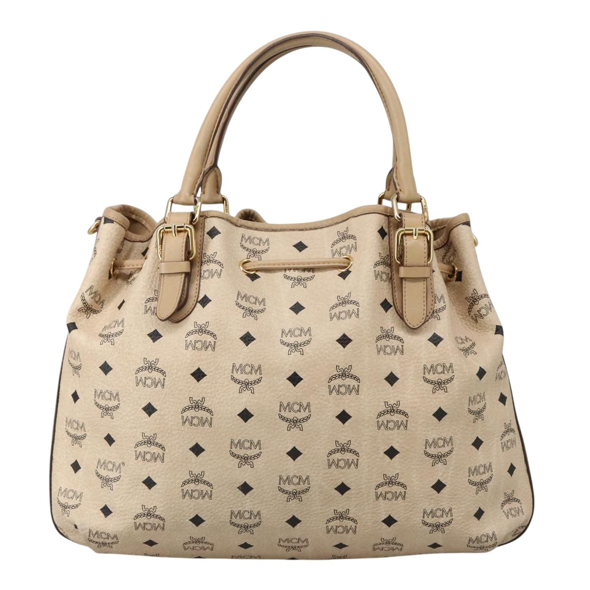 MCM Vicetos Logogram Tote Bag PVC Leather Beige Auth 102625