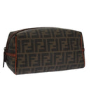 FENDI Zucca Canvas Pouch Brown Black Auth 102629V-1