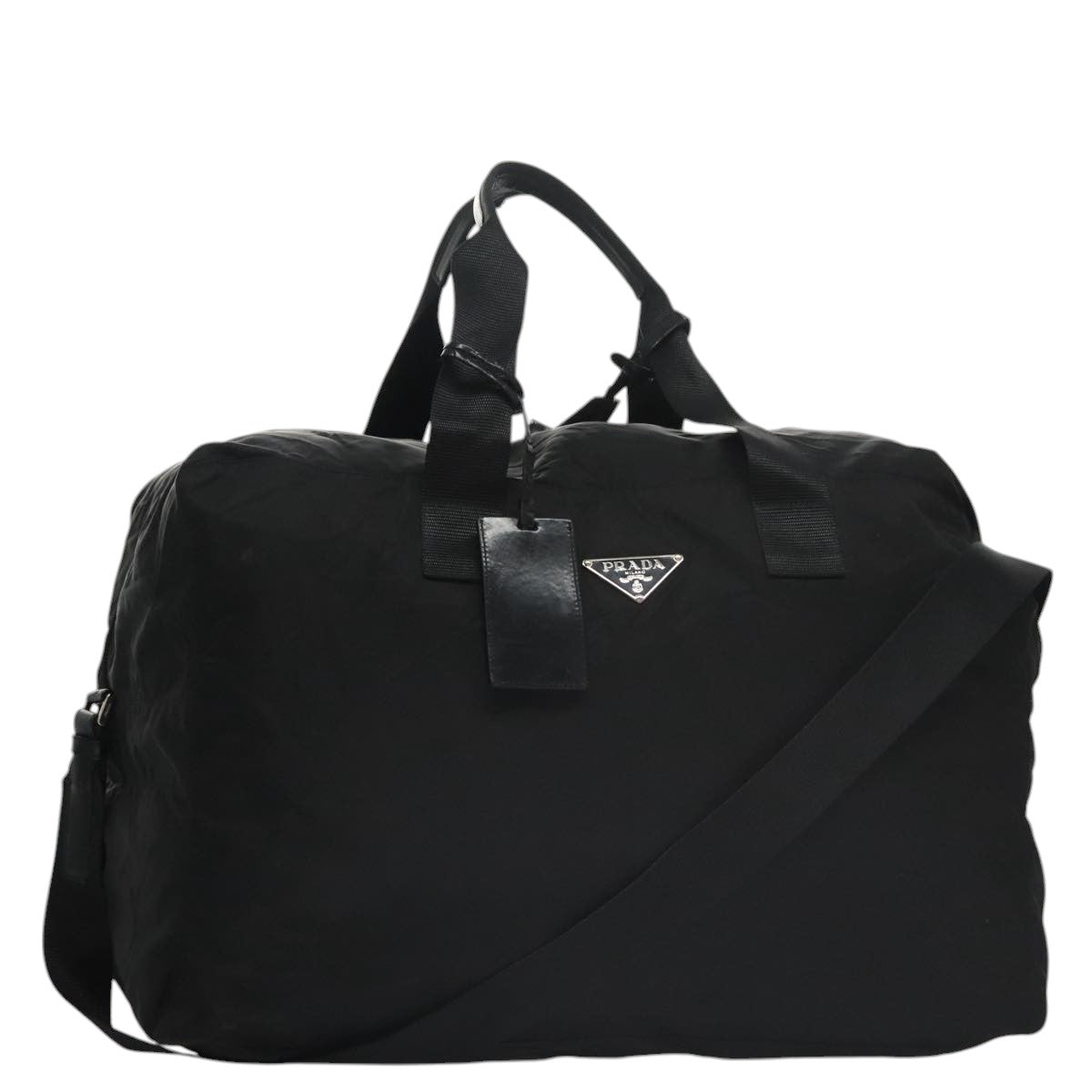 PRADA Boston Bag Nylon Black Silver Auth 102633