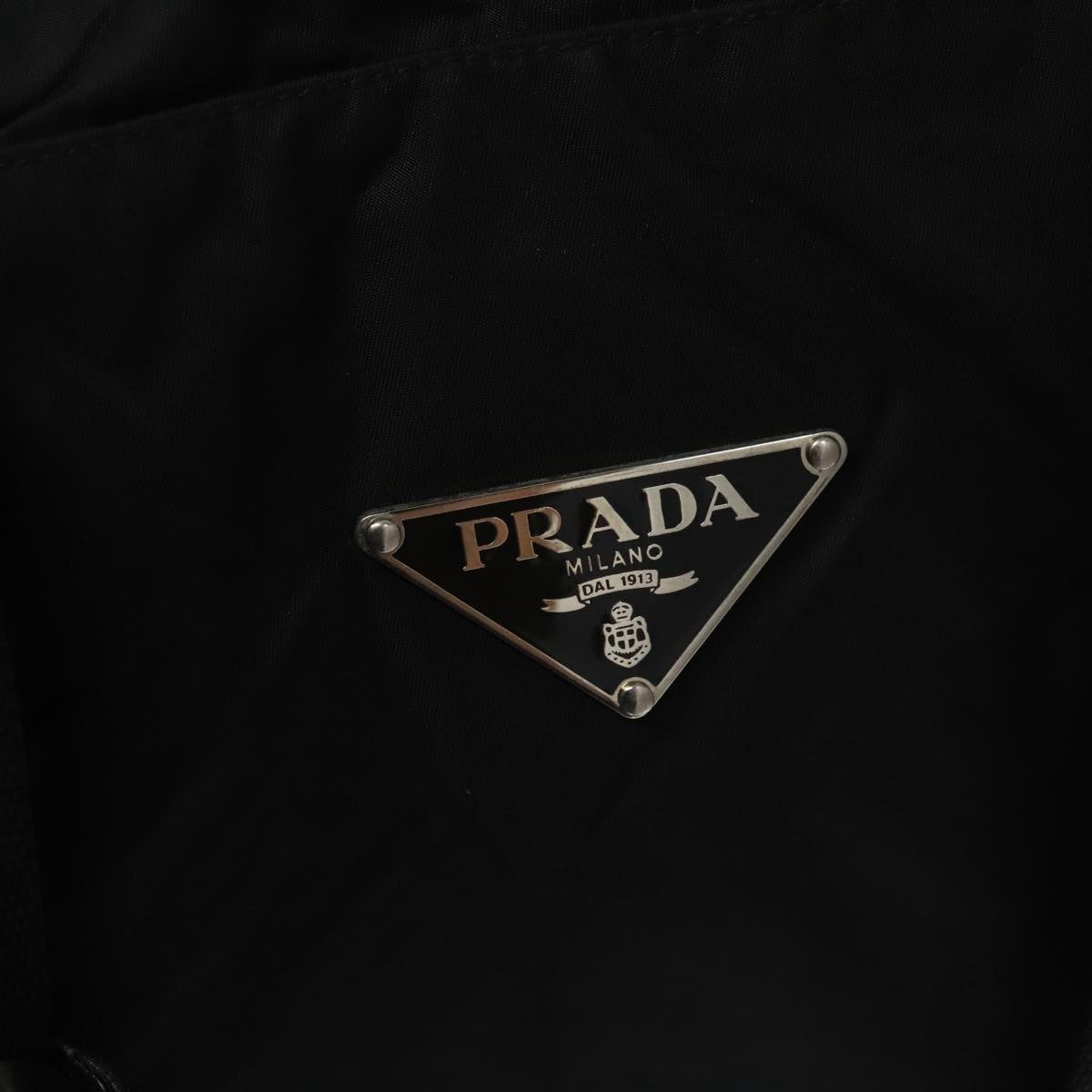 PRADA Boston Bag Nylon Black Silver Auth 102633