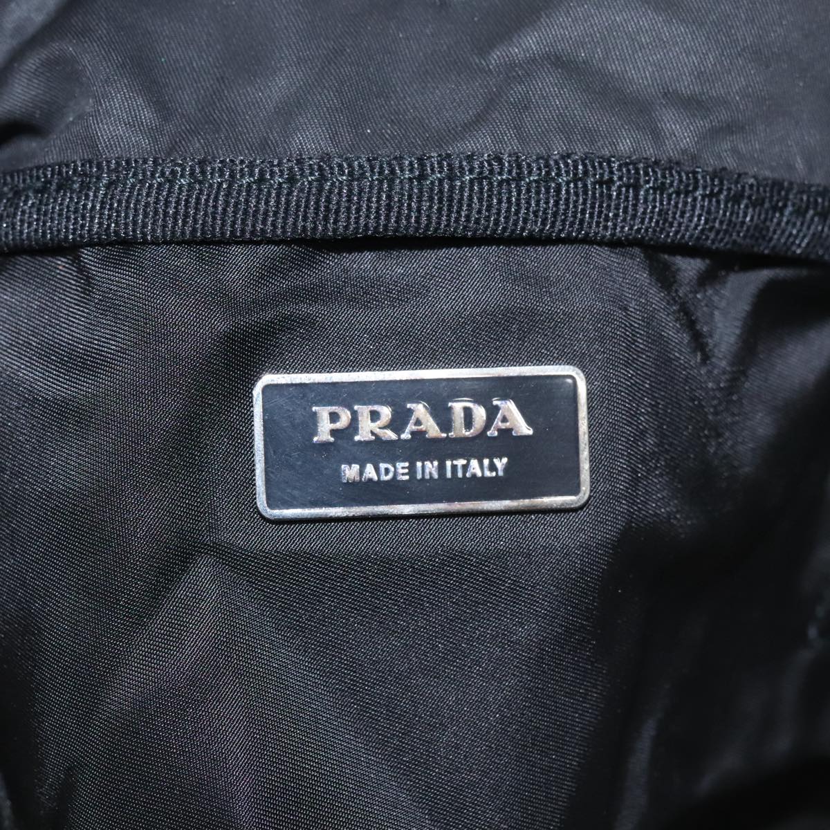 PRADA Boston Bag Nylon Black Silver Auth 102633