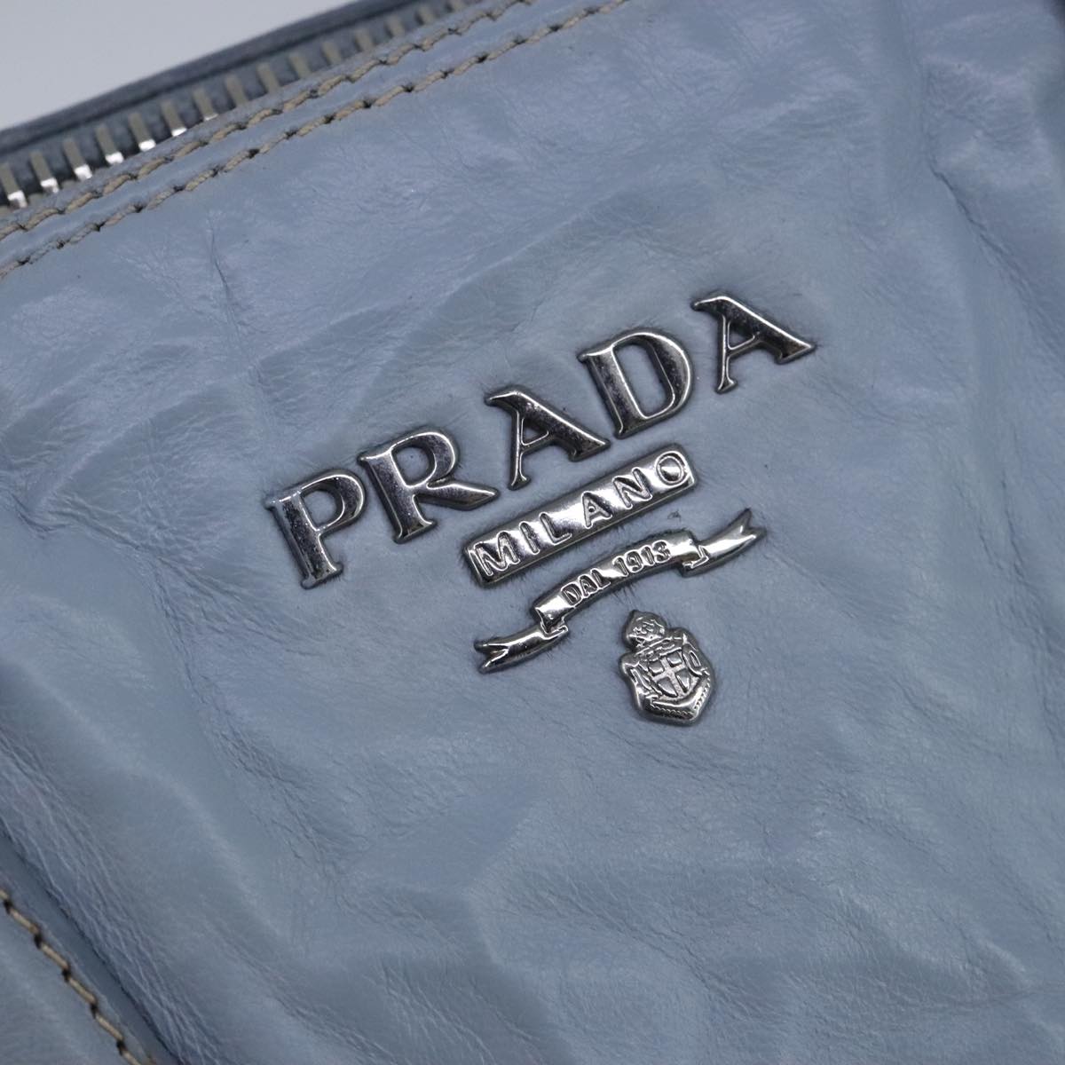 PRADA Hand Bag Leather 2way Light Blue Silver Auth 102647