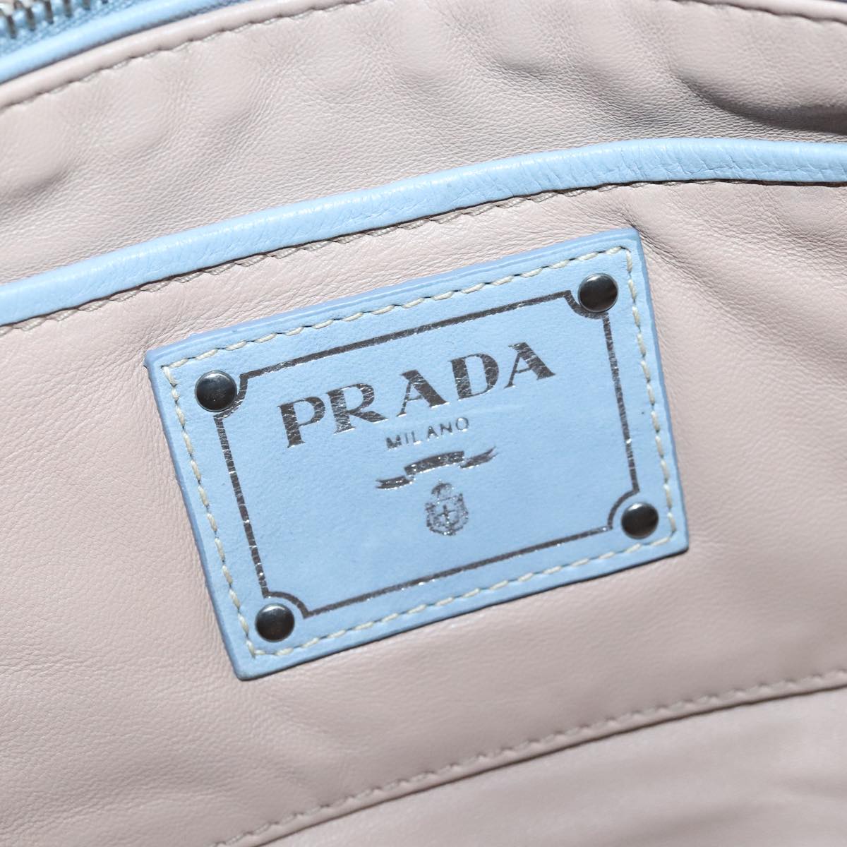 PRADA Hand Bag Leather 2way Light Blue Silver Auth 102647