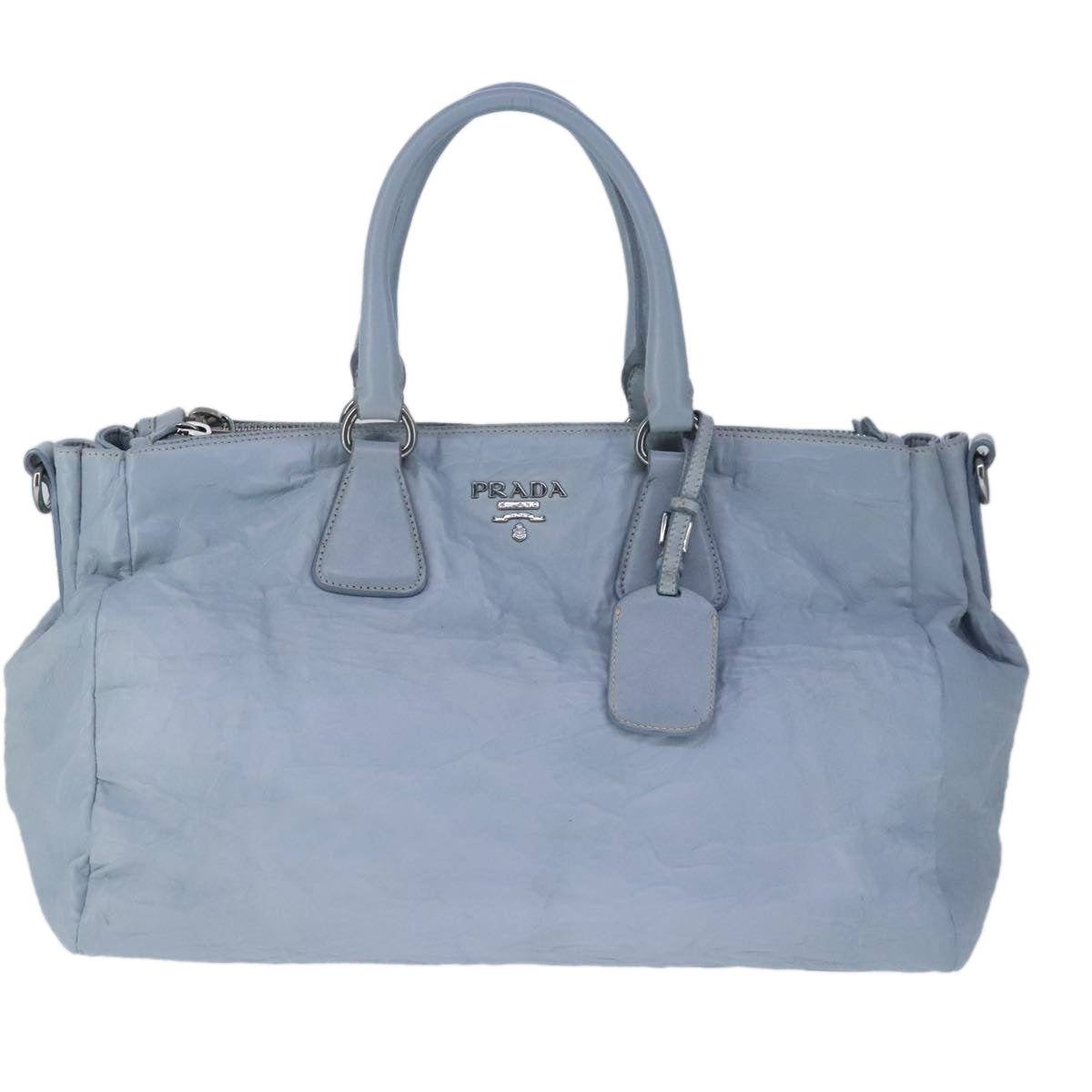 PRADA Hand Bag Leather 2way Light Blue Silver Auth 102647