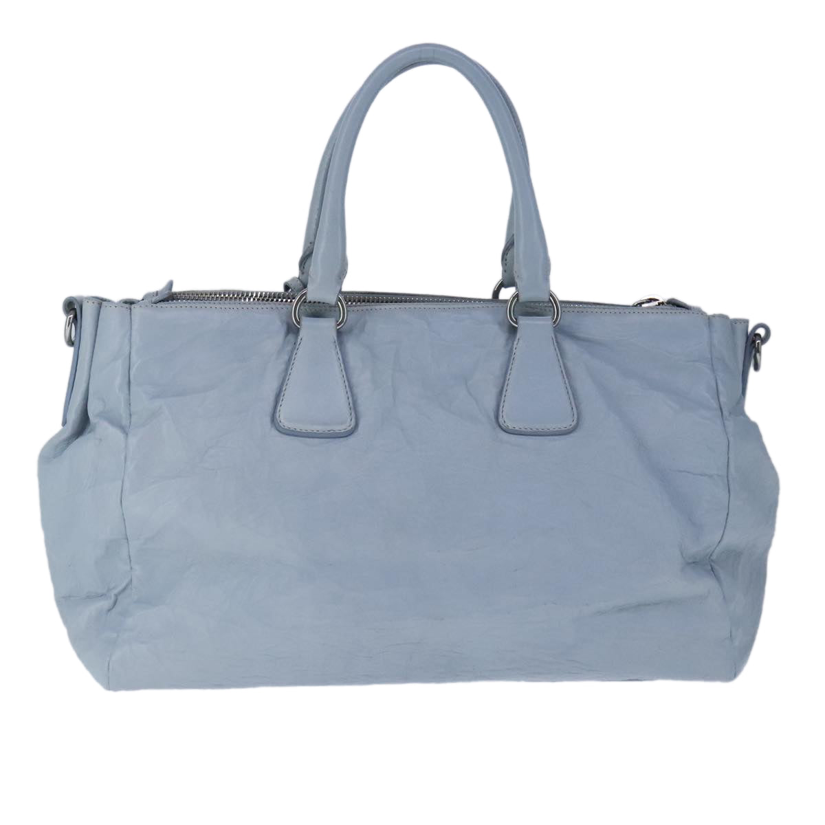 PRADA Hand Bag Leather 2way Light Blue Silver Auth 102647 - 0