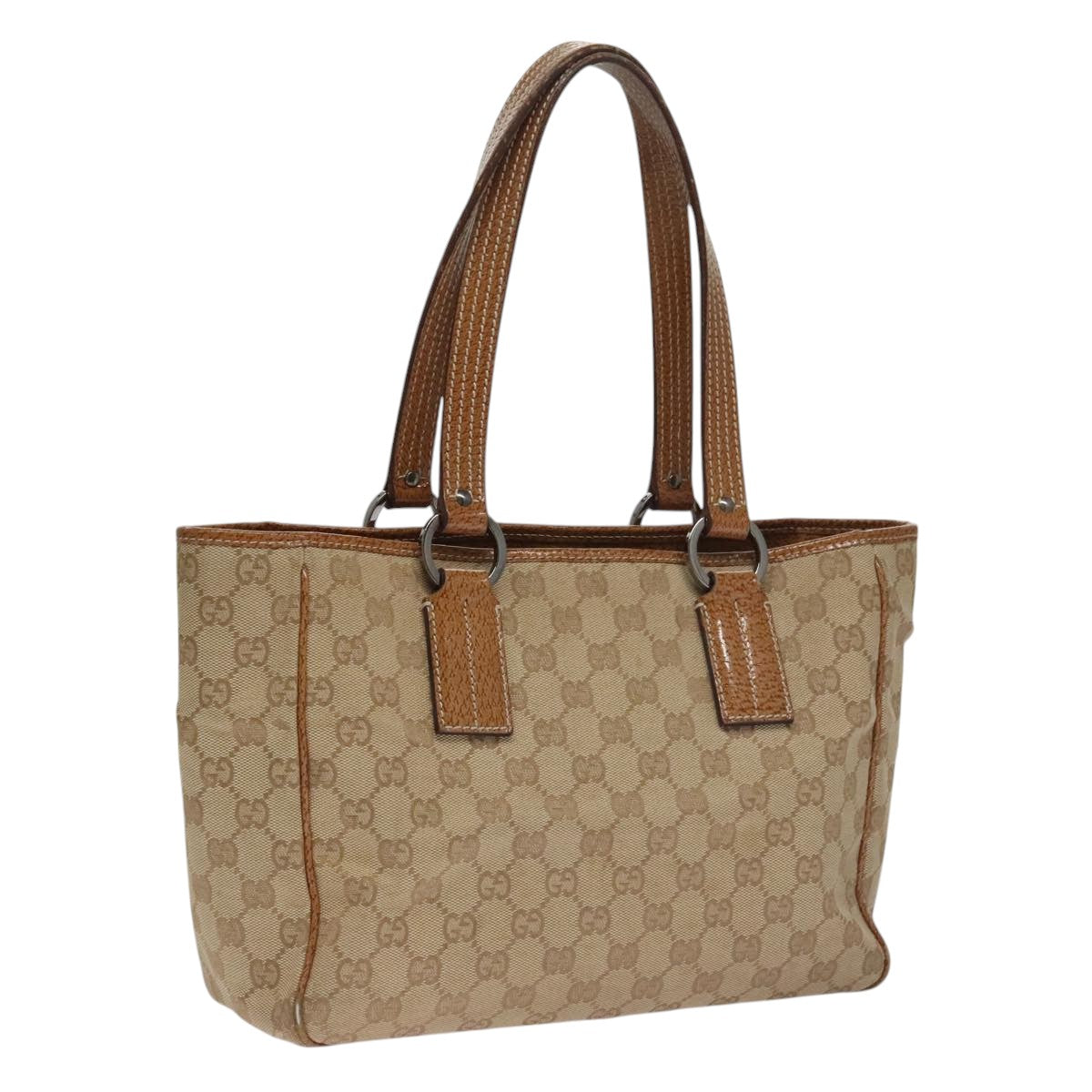 GUCCI GG Canvas Tote Bag Brown Silver 113019 Auth 102654