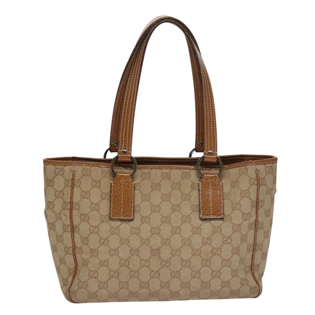 GUCCI GG Canvas Tote Bag Brown Silver 113019 Auth 102654