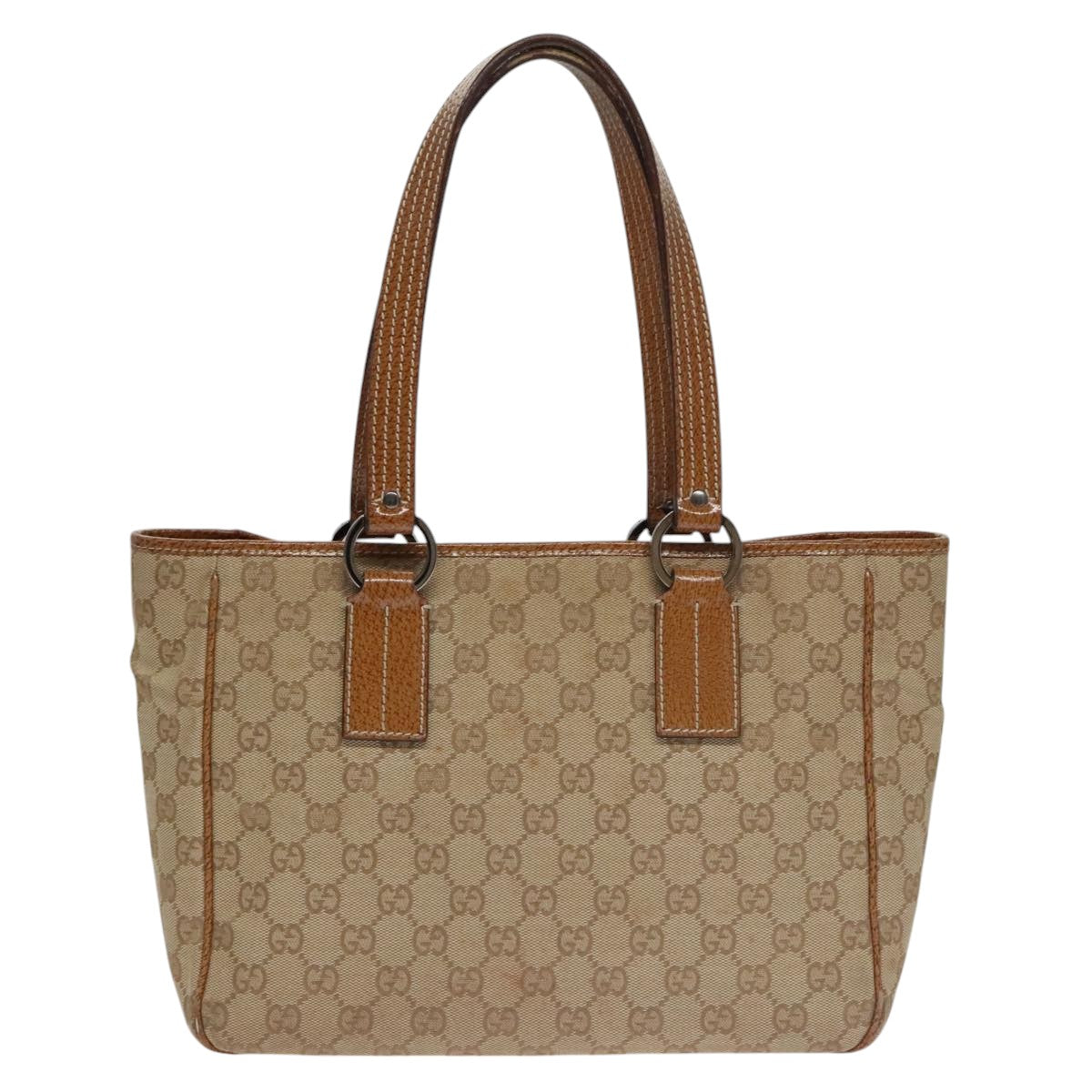 GUCCI GG Canvas Tote Bag Brown Silver 113019 Auth 102654 - 0