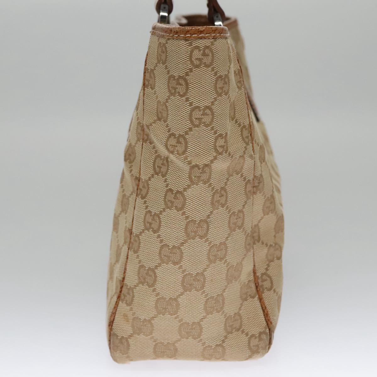 GUCCI GG Canvas Tote Bag Brown Silver 113019 Auth 102654