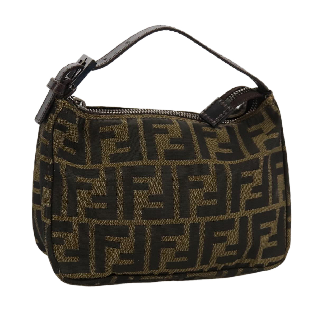 FENDI Zucca Canvas Hand Bag Brown Black Auth 102655