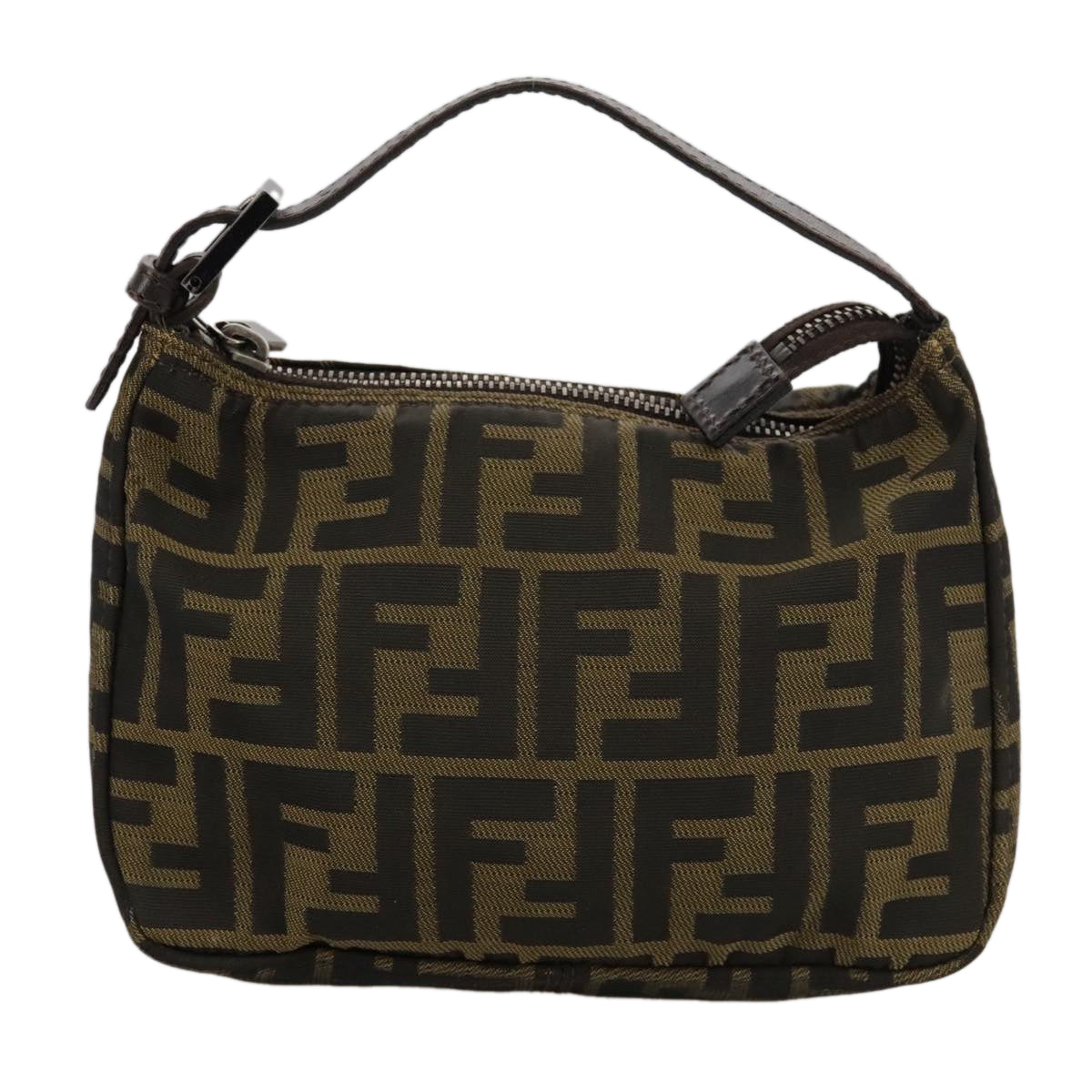 FENDI Zucca Canvas Hand Bag Brown Black Auth 102655