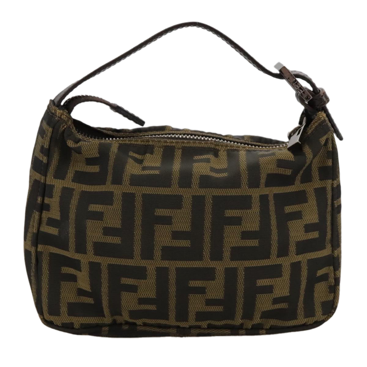 FENDI Zucca Canvas Hand Bag Brown Black Auth 102655